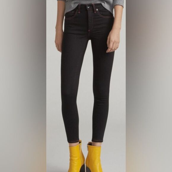 Rag & Bone black skinny jeans pink stitching  28 - Picture 2 of 8